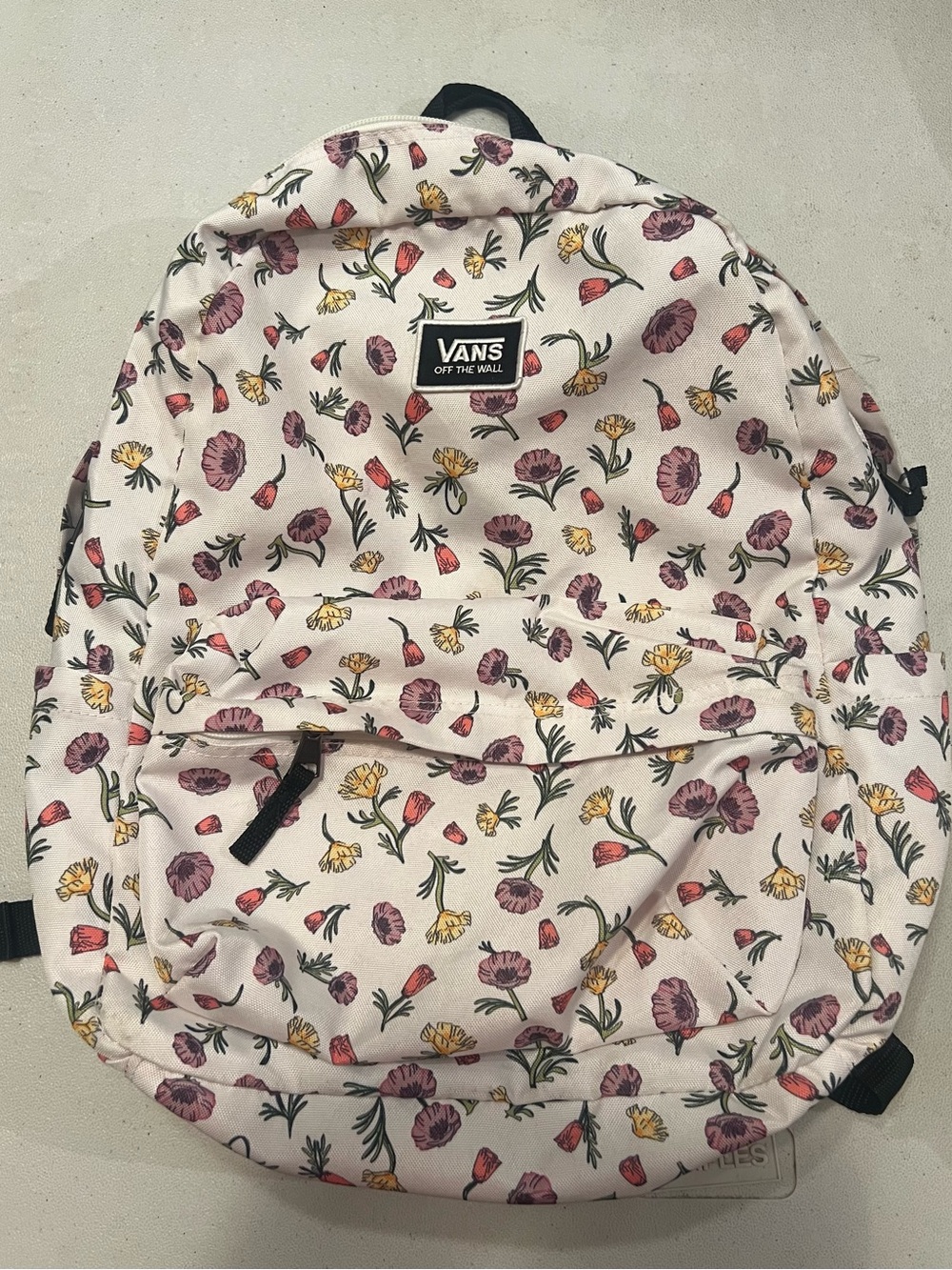 Vans Cream Floral Backpack with Pink & Yellow Blooms